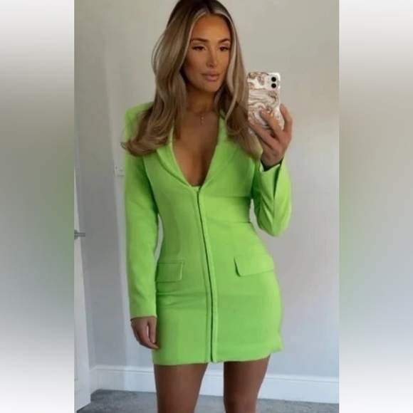 NWT ZARA lime green long blazer dress Y2K neon blogger - Picture 2 of 8